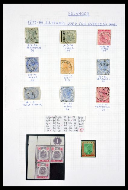 Stamp collection 29768 Selangor ca. 1880-1955.